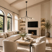 Five-Light Leaf Glass Chandelier in Matte Black - interior setting