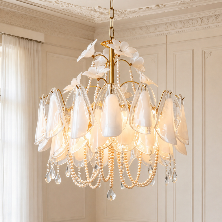 Florienne Floral Glass Chandelier, complete fixture