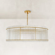 Fluted Glass Rod Drum Chandelier in Aged Brass - alternate angle