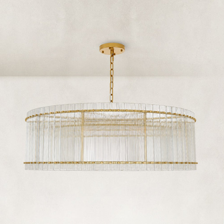 Fluted Glass Rod Drum Chandelier in Aged Brass - alternate angle