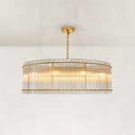 Fluted Glass Rod Drum Chandelier in Aged Brass - complete fixture