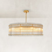 Fluted Glass Rod Drum Chandelier in Aged Brass - complete fixture