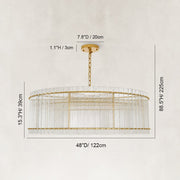 Fluted Glass Rod Drum Chandelier in Aged Brass - dimension diagram