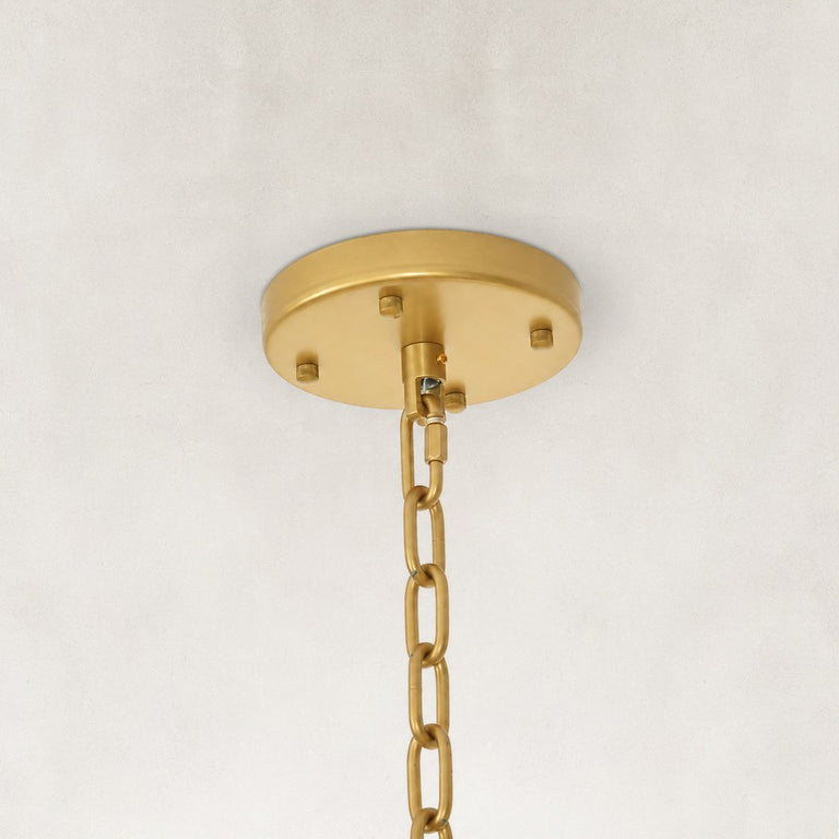 Fluted Glass Rod Drum Chandelier in Aged Brass - material detail