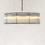 Fluted Glass Rod Drum Chandelier in Matte Black - alternate angle