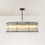 Fluted Glass Rod Drum Chandelier in Matte Black - complete fixture