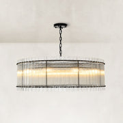 Fluted Glass Rod Drum Chandelier in Matte Black - complete fixture