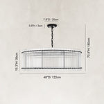 Fluted Glass Rod Drum Chandelier in Matte Black - dimension diagram