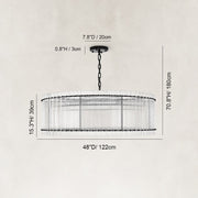 Fluted Glass Rod Drum Chandelier in Matte Black - dimension diagram