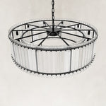 Fluted Glass Rod Drum Chandelier in Matte Black - material detail