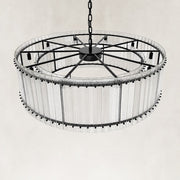Fluted Glass Rod Drum Chandelier in Matte Black - material detail