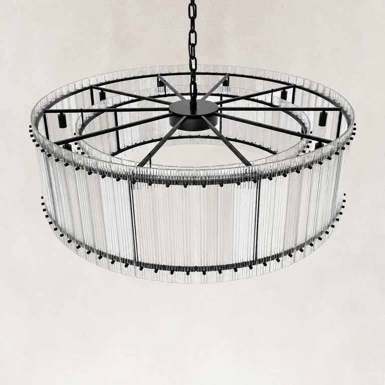 Fluted Glass Rod Drum Chandelier in Matte Black - material detail