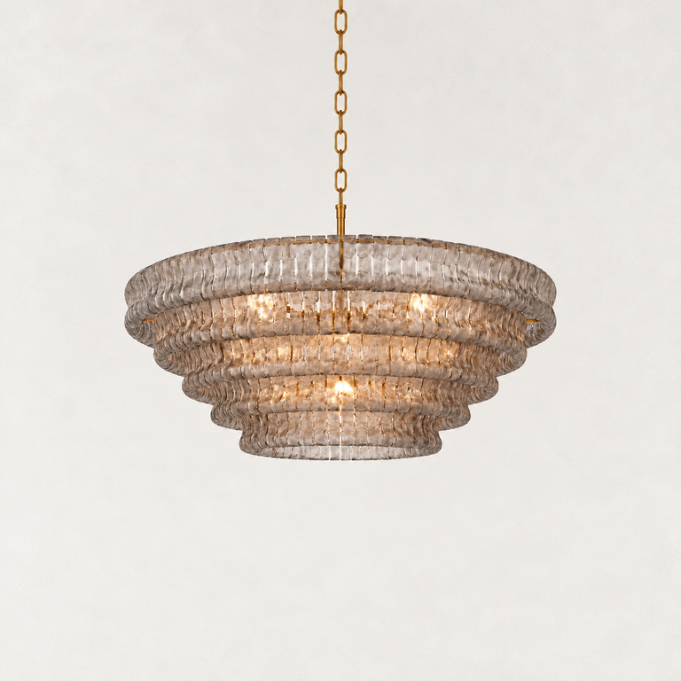 Fluted Glass Tiered Round Chandelier, 48 in in smoke finish, complete fixture