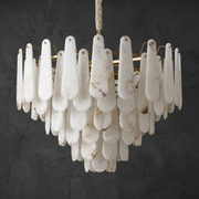 Hollis Modern Alabaster Tiered Chandelier by Dalmivik, complete fixture view