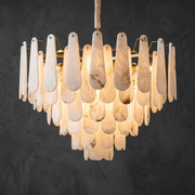 Hollis Modern Alabaster Tiered Chandelier by Dalmivik, complete fixture view