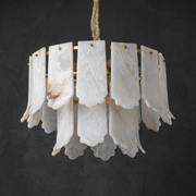 Hollis Modern Alabaster Round Pendant Light by Dalmivik, complete fixture view