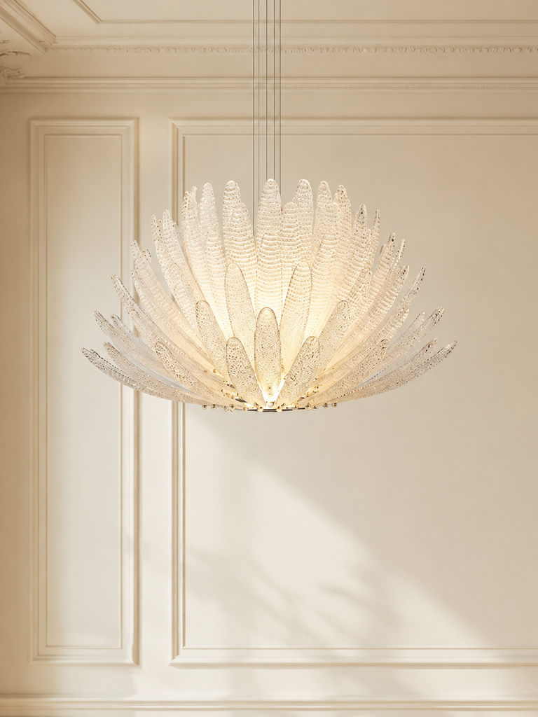Frosted Lotus Textured Glass Chandelier