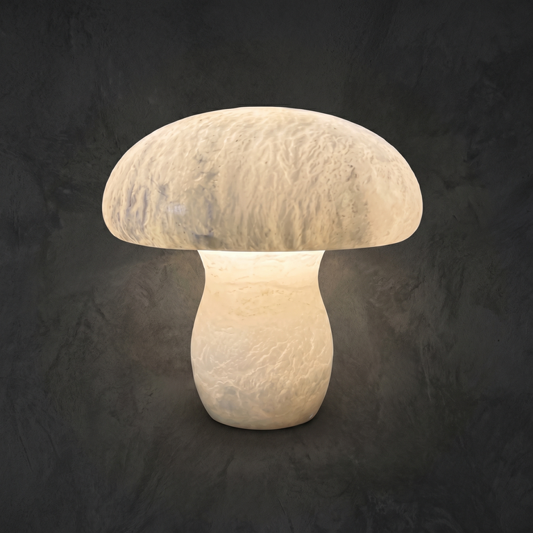 Katya Mushroom Modern Alabaster Table Lamp by Dalmivik, complete fixture view