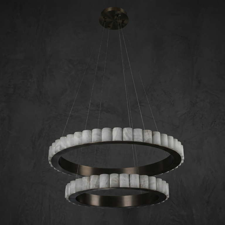Votelle Alabaster Double Ring Chandelier by Dalmivik, complete fixture view