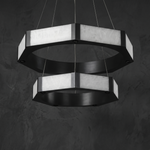 Facetra Hexagonal Black Ring Chandelier by Dalmivik, complete fixture view