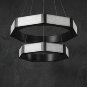 Facetra Hexagonal Black Ring Chandelier by Dalmivik, complete fixture view