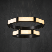 Facetra Hexagonal Black Ring Chandelier by Dalmivik, complete fixture view