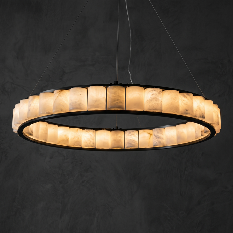 Votelle Modern Alabaster Ring Chandelier by Dalmivik, complete fixture view