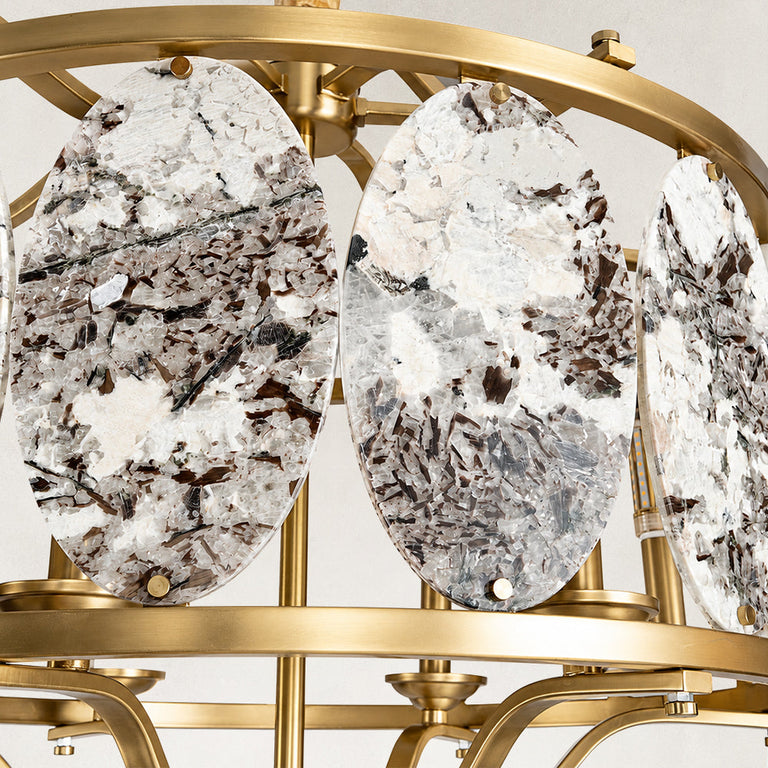 Product detail of Gilded Cage Marble Chandelier 23.6" against a neutral background