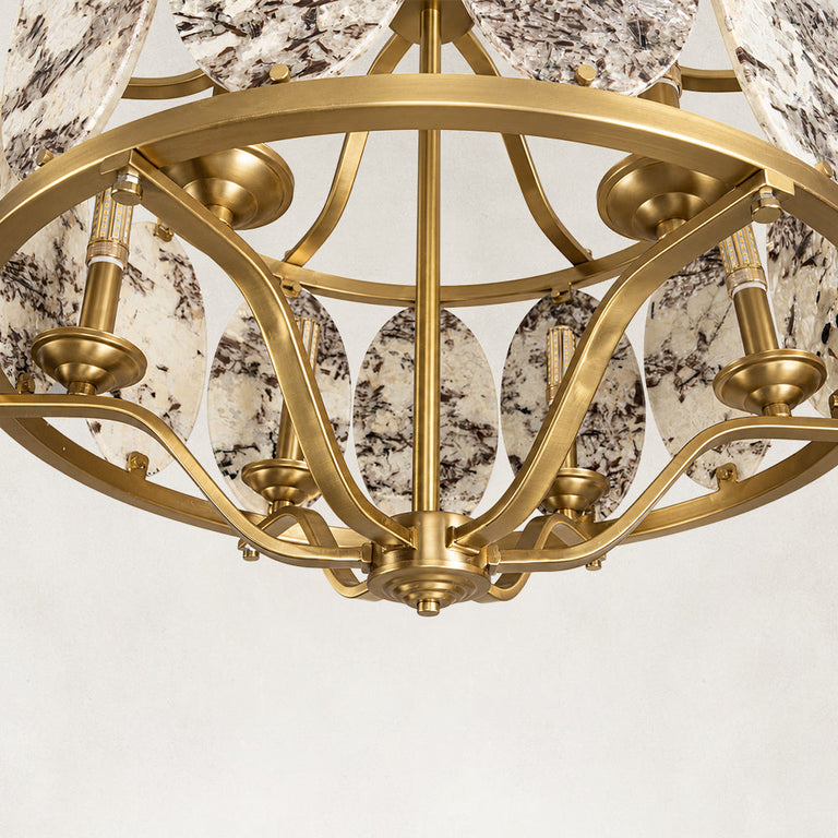 Product detail of Gilded Cage Marble Chandelier 23.6" against a neutral background