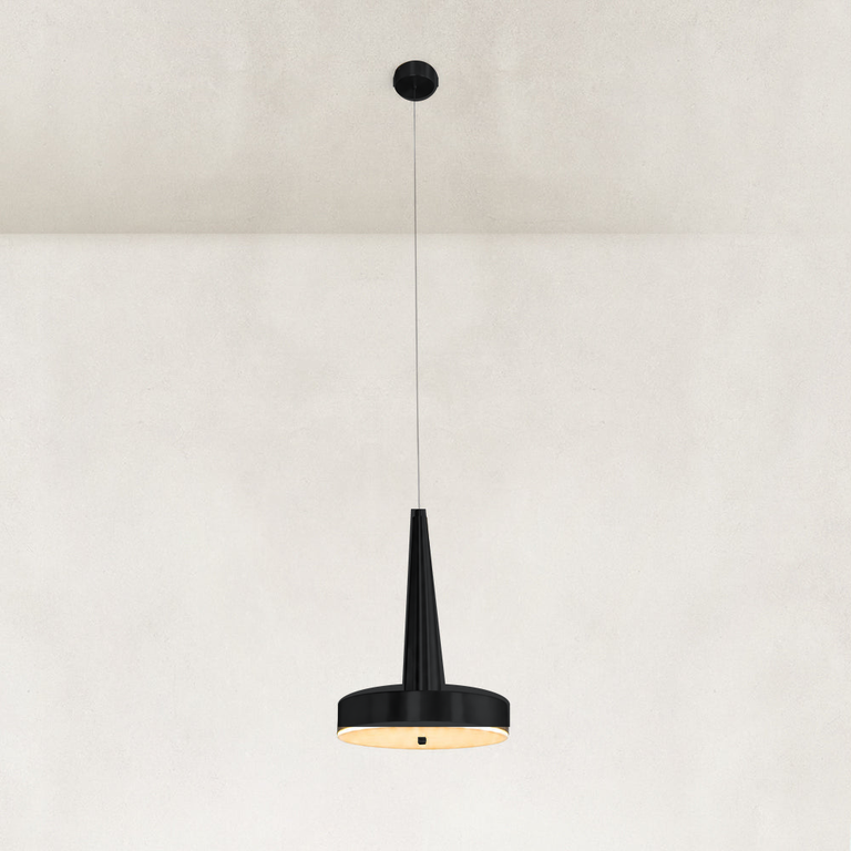Gilded Marble Disc Pendant 15.7" in Black finish shown in full against a neutral background