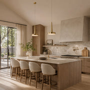 Gilded Marble Disc Pendant displayed in a furnished interior