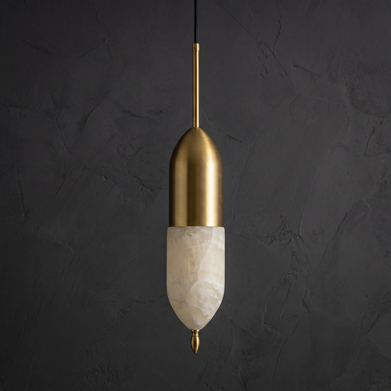 Ellune Modern Alabaster Hanging Light by Dalmivik, complete fixture view