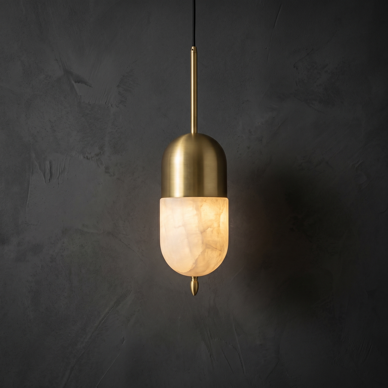 Ellune Modern Alabaster Hanging Light by Dalmivik, complete fixture view