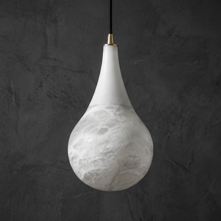 Raindrop Brass Alabaster Pendant Light by Dalmivik, complete fixture view