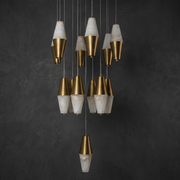 Fiamora Alabaster Cascading Chandelier Modern by Dalmivik, complete fixture view