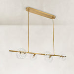Gold-tone bubble glass linear chandelier complete fixture angled view