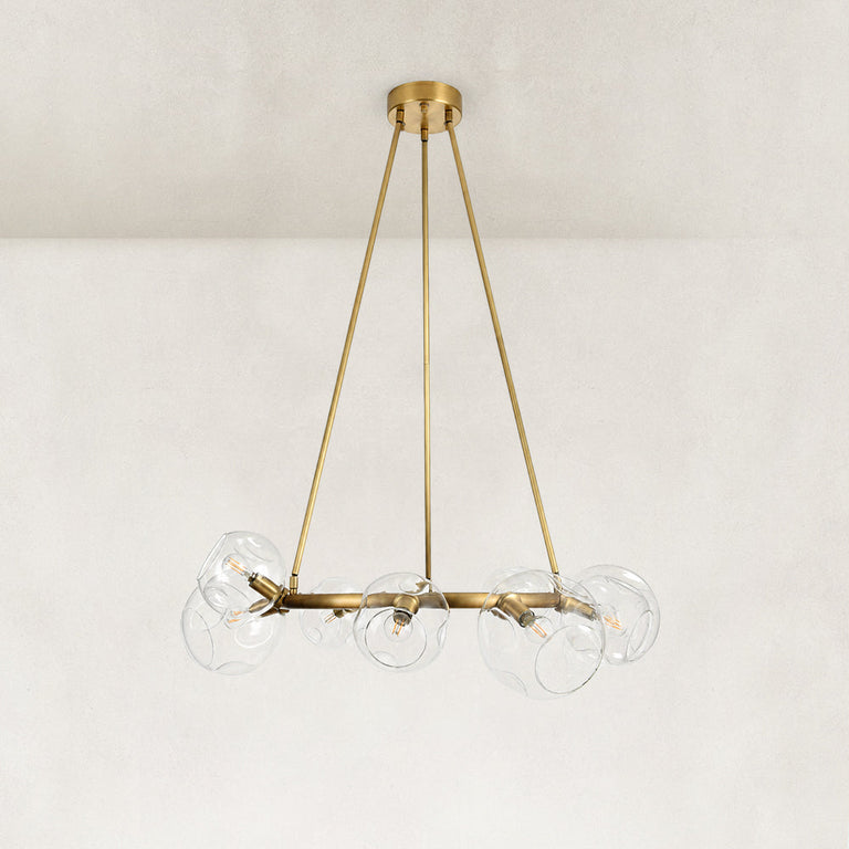 Gold-tone bubble glass ring chandelier complete fixture front view