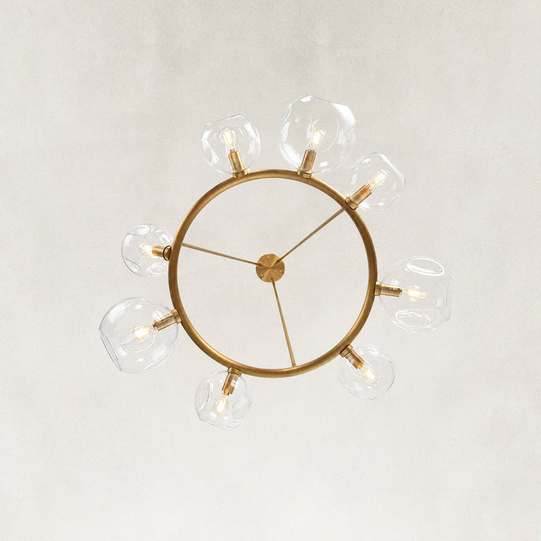 Gold-tone bubble glass ring chandelier viewed from below