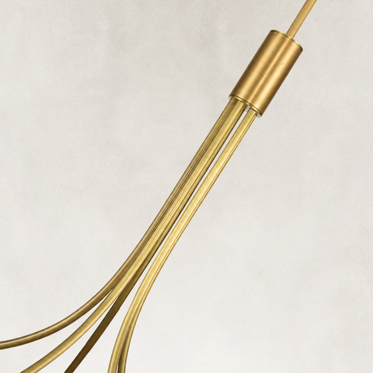 Gold-tone chandelier central rod connection close view