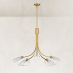 Gold-tone five-light leaf glass chandelier complete fixture alternate view