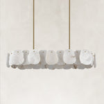 Gold-tone oval petal chandelier unlit complete fixture view