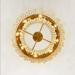 Gold-tone tiered crystal chandelier, underside radial frame close view