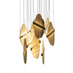 Gold-White Alabaster LED Chandelier with Seven Panels by Dalmivik, complete fixture view