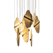 Gold-White Alabaster LED Chandelier with Seven Panels by Dalmivik, complete fixture view