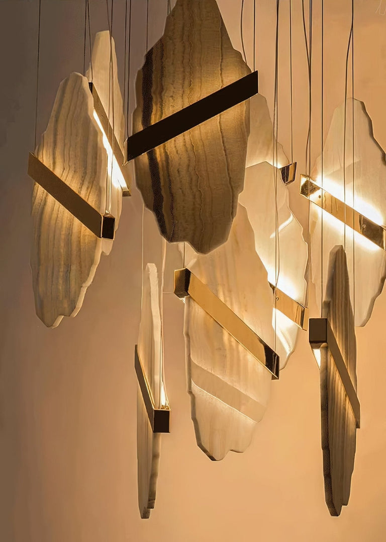 Gold-White Alabaster LED Chandelier with Seven Panels by Dalmivik, product or room detail view
