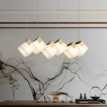 Gold & White Alabaster Sculptural Lumina Vox Pendant Lamp by Dalmivik, complete fixture view