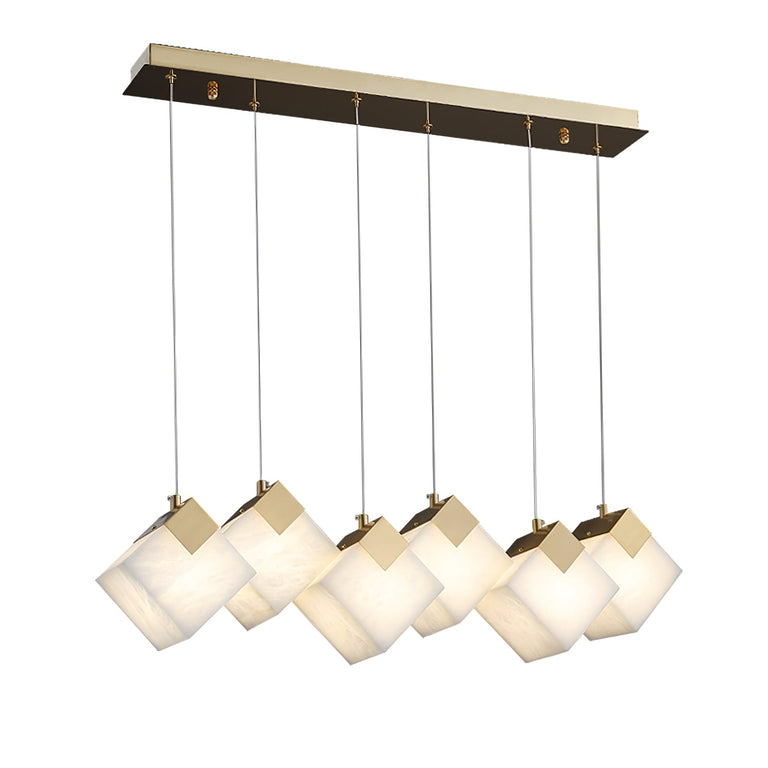 Gold & White Alabaster Sculptural Lumina Vox Pendant Lamp by Dalmivik, complete fixture view