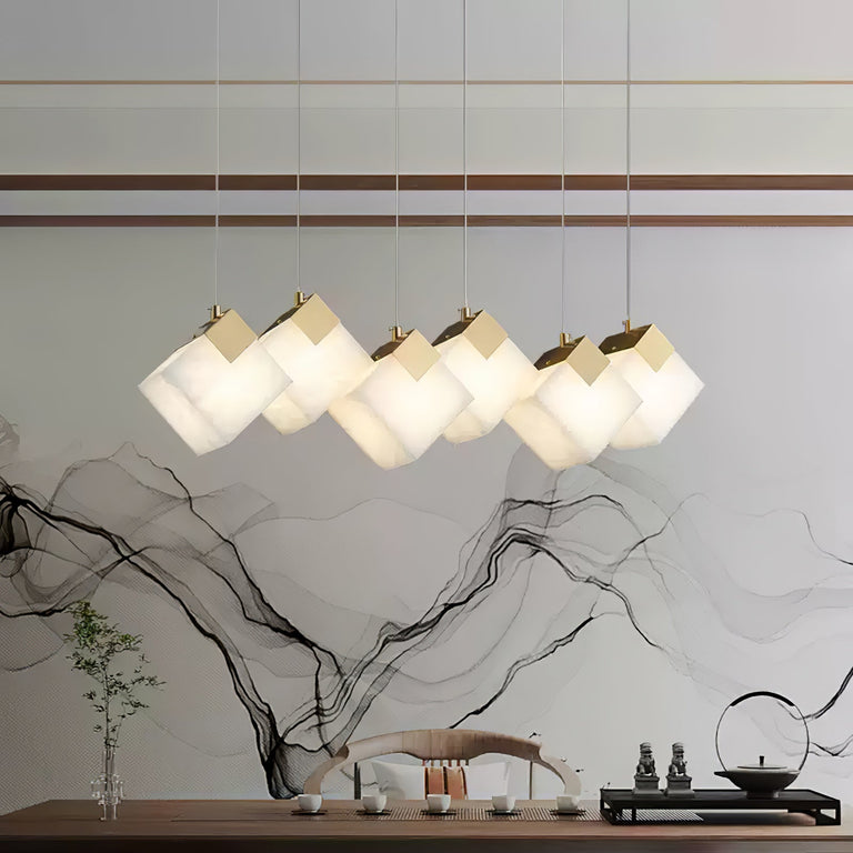 Gold & White Alabaster Sculptural Lumina Vox Pendant Lamp by Dalmivik, product or room detail view
