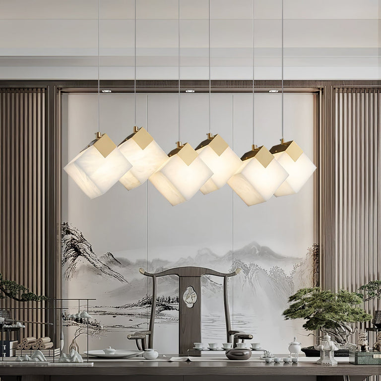 Gold & White Alabaster Sculptural Lumina Vox Pendant Lamp by Dalmivik, product or room detail view