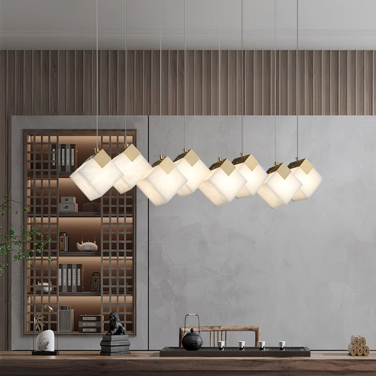 Gold & White Alabaster Sculptural Lumina Vox Pendant Lamp by Dalmivik, product or room detail view